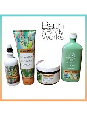 BATH & BODY WORKS AROMATHERAPY AROMA OASIS SANDALWOOD EUCALYPTUS MANDARIN 4 PC